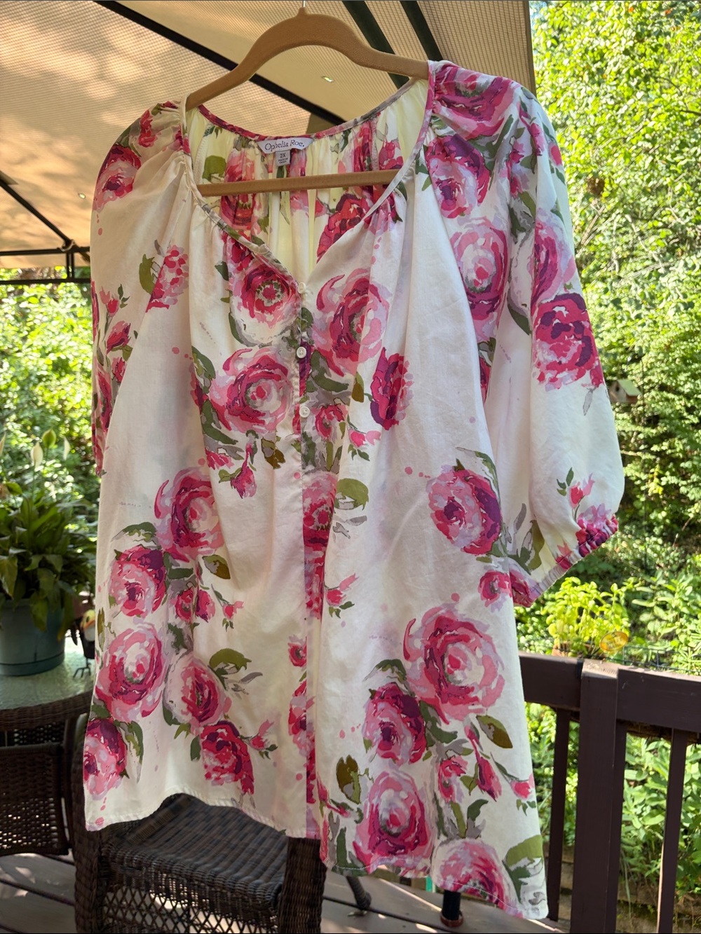2X Ophelia Roe, Floral Peasant Blouse - Pink Rose Print, beautiful
